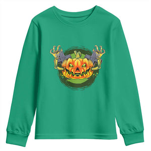 Funny Halloween Pumpkin Ghoul Youth Sweatshirt Scary Zombie Hands TS12 Irish Green Print Your Wear