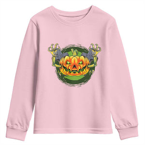 Funny Halloween Pumpkin Ghoul Youth Sweatshirt Scary Zombie Hands TS12 Light Pink Print Your Wear