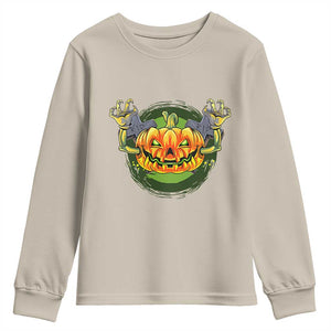 Funny Halloween Pumpkin Ghoul Youth Sweatshirt Scary Zombie Hands TS12 Sand Print Your Wear