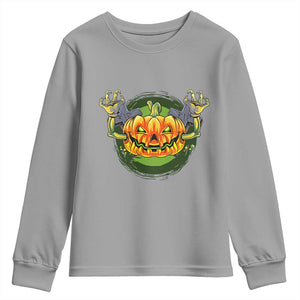 Funny Halloween Pumpkin Ghoul Youth Sweatshirt Scary Zombie Hands TS12 Sport Gray Print Your Wear