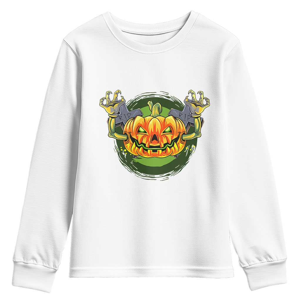 Funny Halloween Pumpkin Ghoul Youth Sweatshirt Scary Zombie Hands TS12 White Print Your Wear
