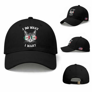 Mexican Cat Baseball Cap I Do What I Want Mexico Flag Sunglasses Funny TS12 Baseball Cap Universal Fit Black Print Your Wear