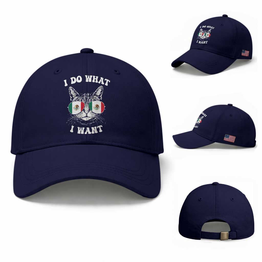 Mexican Cat Baseball Cap I Do What I Want Mexico Flag Sunglasses Funny TS12 Baseball Cap Universal Fit Dark Blue Print Your Wear