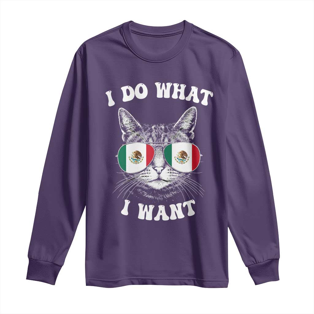 Mexican Cat Long Sleeve Shirt I Do What I Want Mexico Flag Sunglasses Funny TS12 Purple Print Your Wear