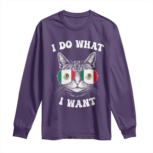 Mexican Cat Long Sleeve Shirt I Do What I Want Mexico Flag Sunglasses Funny TS12 Purple Print Your Wear