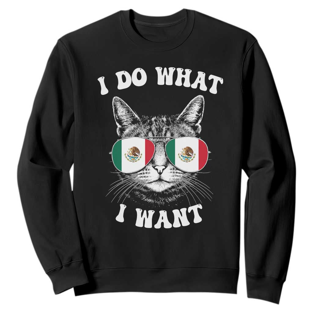 Mexican Cat Sweatshirt I Do What I Want Mexico Flag Sunglasses Funny TS12 Black Print Your Wear