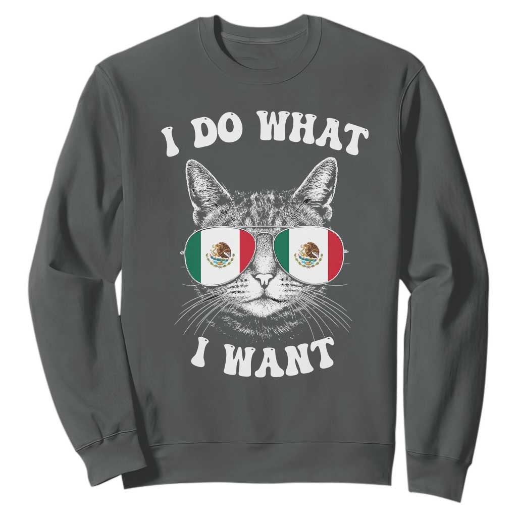 Mexican Cat Sweatshirt I Do What I Want Mexico Flag Sunglasses Funny TS12 Dark Heather Print Your Wear