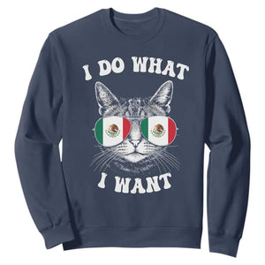 Mexican Cat Sweatshirt I Do What I Want Mexico Flag Sunglasses Funny TS12 Navy Print Your Wear