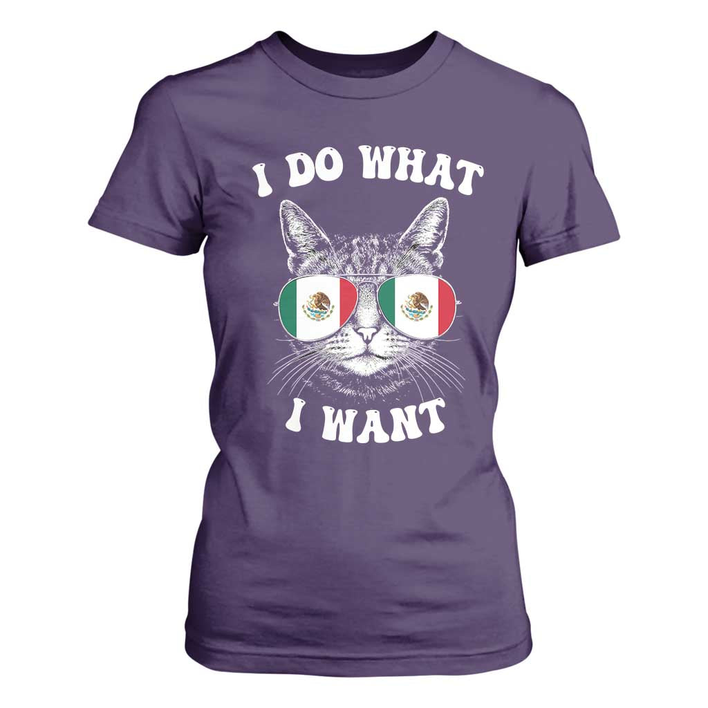 Mexican Cat T Shirt For Women I Do What I Want Mexico Flag Sunglasses Funny TS12 Purple Print Your Wear