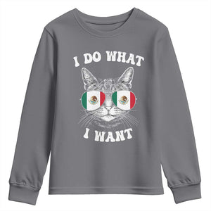 Mexican Cat Youth Sweatshirt I Do What I Want Mexico Flag Sunglasses Funny TS12 Charcoal Print Your Wear