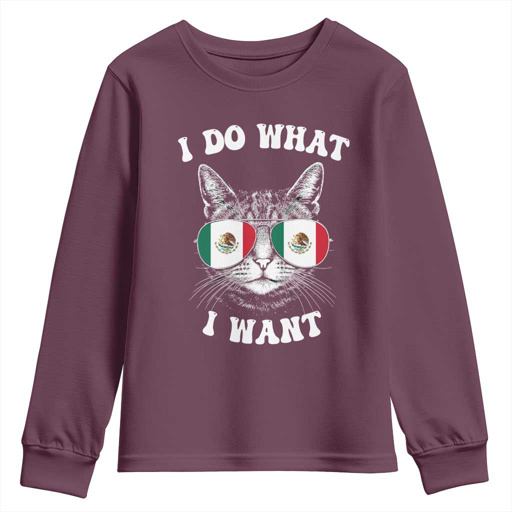 Mexican Cat Youth Sweatshirt I Do What I Want Mexico Flag Sunglasses Funny TS12 Maroon Print Your Wear