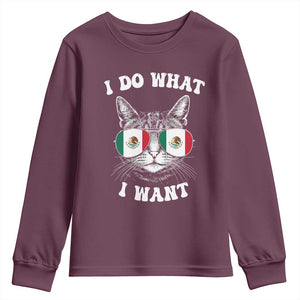 Mexican Cat Youth Sweatshirt I Do What I Want Mexico Flag Sunglasses Funny TS12 Maroon Print Your Wear