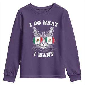 Mexican Cat Youth Sweatshirt I Do What I Want Mexico Flag Sunglasses Funny TS12 Purple Print Your Wear