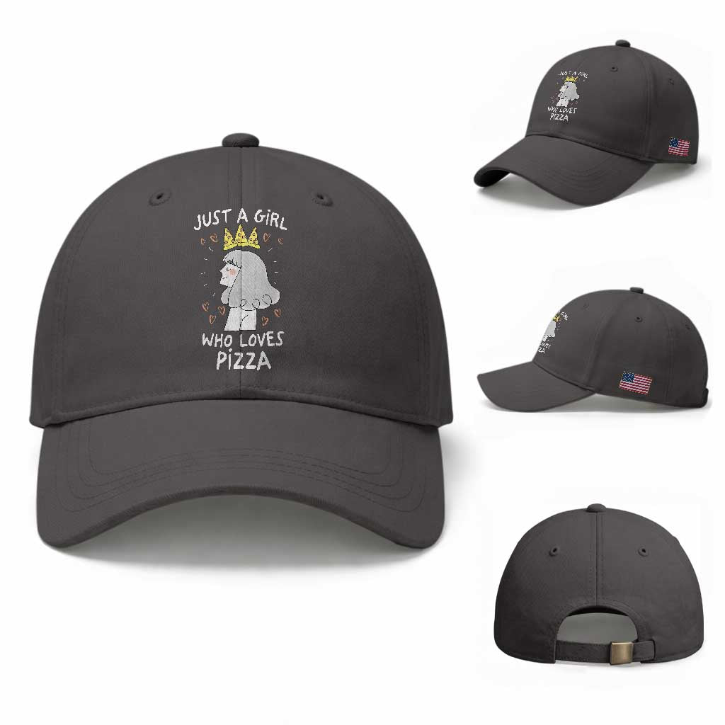 Just A Girl Who Loves Pizza Baseball Cap Cute Queen Pizza Crown TS12 Baseball Cap Universal Fit Dark Gray Print Your Wear