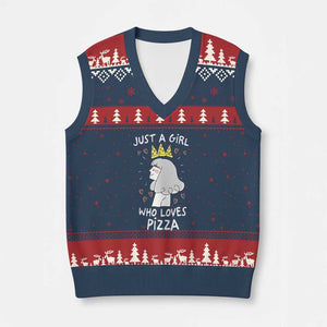 Just A Girl Who Loves Pizza V-Neck Knit Sweater Vest Cute Queen Pizza Crown TS12 Navy Red Print Your Wear