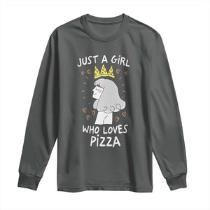 Just A Girl Who Loves Pizza Long Sleeve Shirt Cute Queen Pizza Crown TS12 Dark Heather Print Your Wear