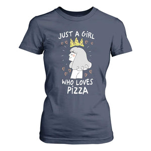 Just A Girl Who Loves Pizza T Shirt For Women Cute Queen Pizza Crown TS12 Navy Print Your Wear