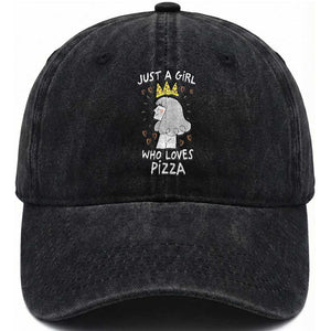 Just A Girl Who Loves Pizza Washed Cotton Baseball Cap Cute Queen Pizza Crown TS12 Print Your Wear