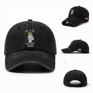 Just A Girl Who Loves Pizza Washed Cotton Baseball Cap Cute Queen Pizza Crown TS12 Washed Cap Universal Fit Black Print Your Wear