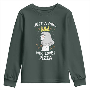 Just A Girl Who Loves Pizza Youth Sweatshirt Cute Queen Pizza Crown TS12 Dark Forest Green Print Your Wear