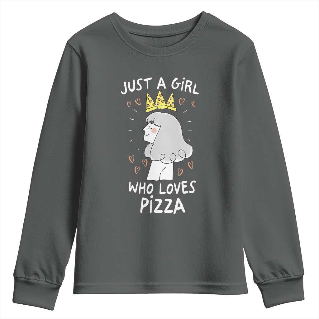 Just A Girl Who Loves Pizza Youth Sweatshirt Cute Queen Pizza Crown TS12 Dark Heather Print Your Wear
