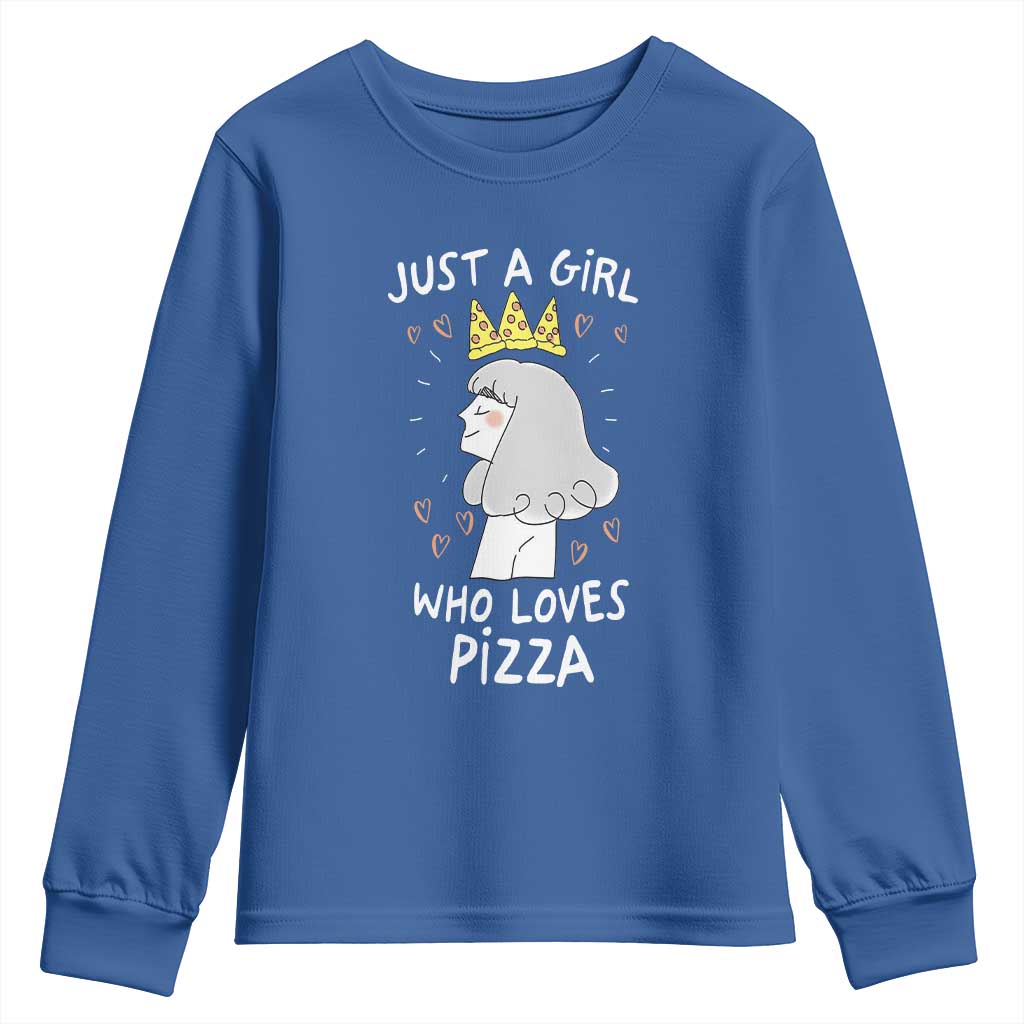 Just A Girl Who Loves Pizza Youth Sweatshirt Cute Queen Pizza Crown TS12 Royal Blue Print Your Wear