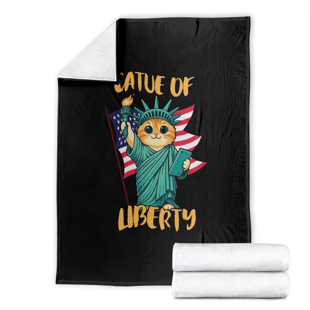 Cat Statue Of Liberty Throw Blanket Patriotic American Flag TS12 White Print Your Wear