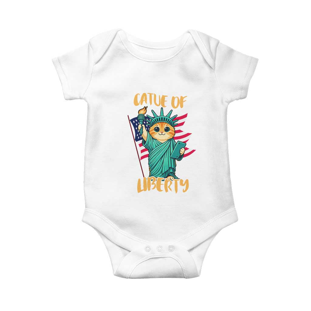 Cat Statue Of Liberty Baby Onesie Patriotic American Flag TS12 White Print Your Wear