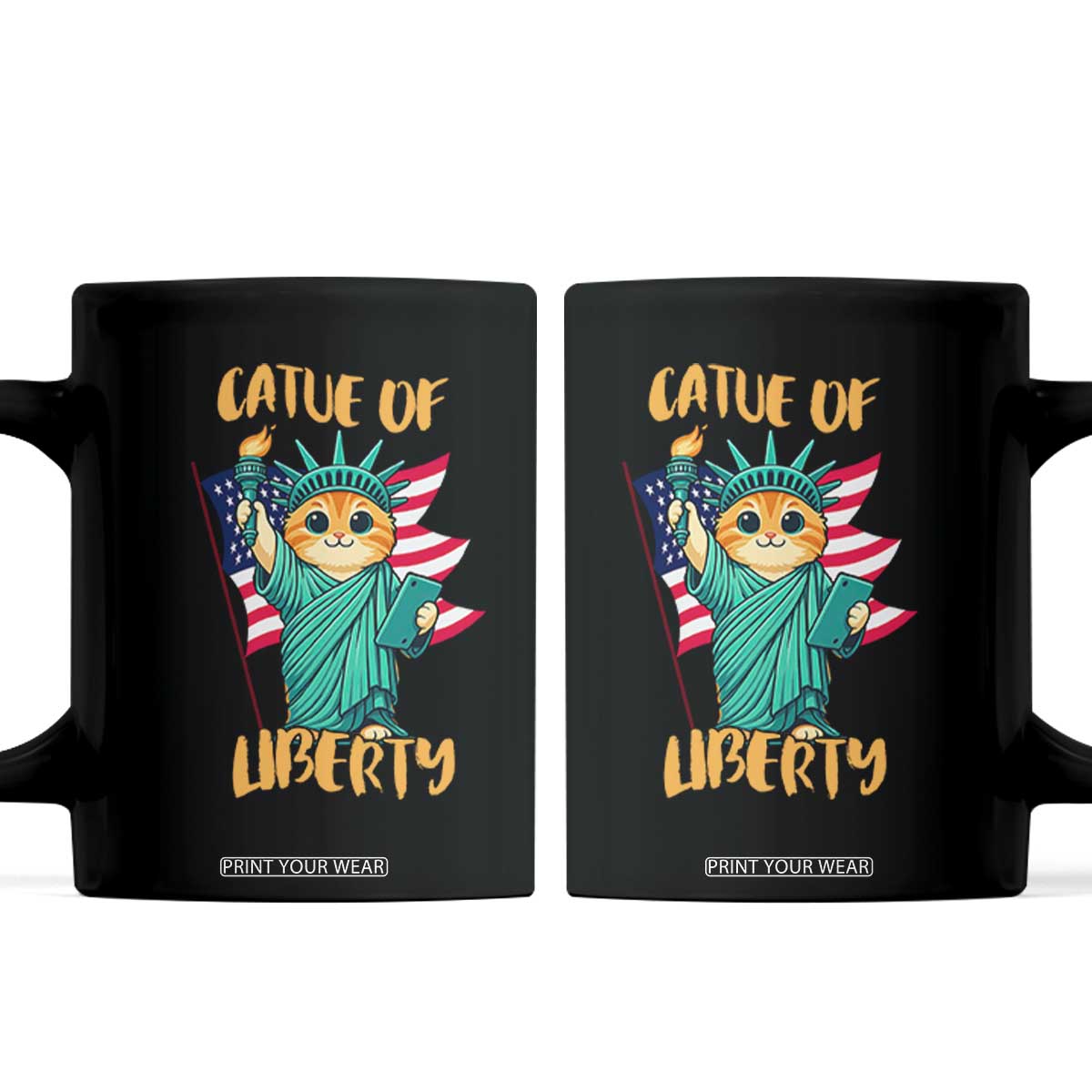 Cat Statue Of Liberty Coffee Mug Patriotic American Flag TS12 Black Print Your Wear