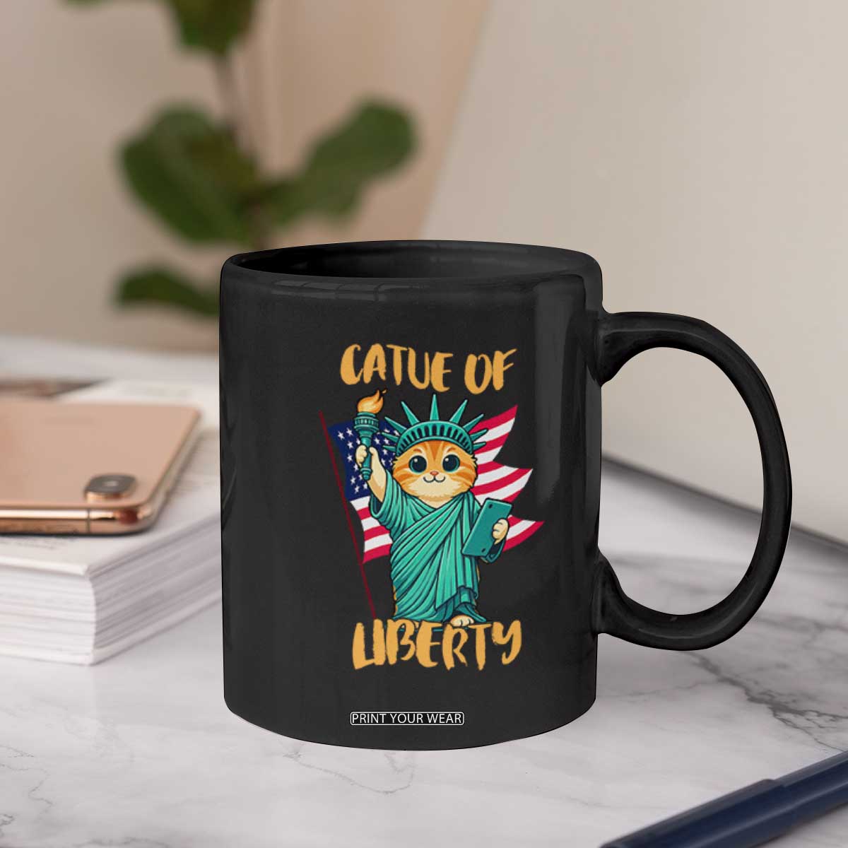 Cat Statue Of Liberty Coffee Mug Patriotic American Flag TS12 Print Your Wear
