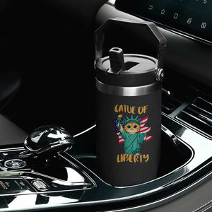 Cat Statue Of Liberty Flip Straw Tumbler Patriotic American Flag TS12 Print Your Wear