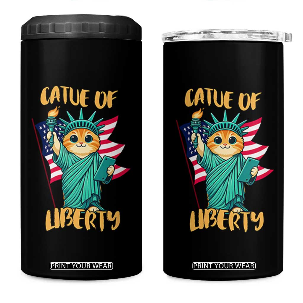 Cat Statue Of Liberty 4 in 1 Can Cooler Tumbler Patriotic American Flag TS12 One Size: 16 oz Black Print Your Wear