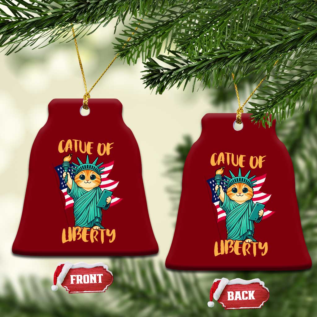 Cat Statue Of Liberty Ceramic Ornament Patriotic American Flag TS12 Print Your Wear
