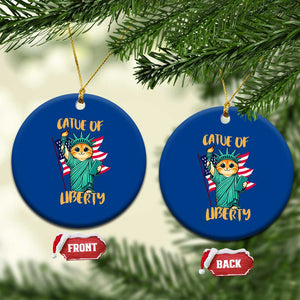Cat Statue Of Liberty Ceramic Ornament Patriotic American Flag TS12 1pc Blue Print Your Wear