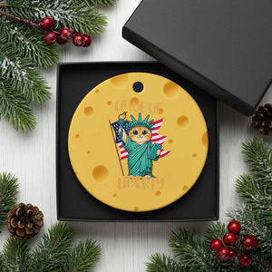 Cat Statue Of Liberty Ceramic Ornament Patriotic American Flag TS12 1pc Yellow Cheese Print Your Wear