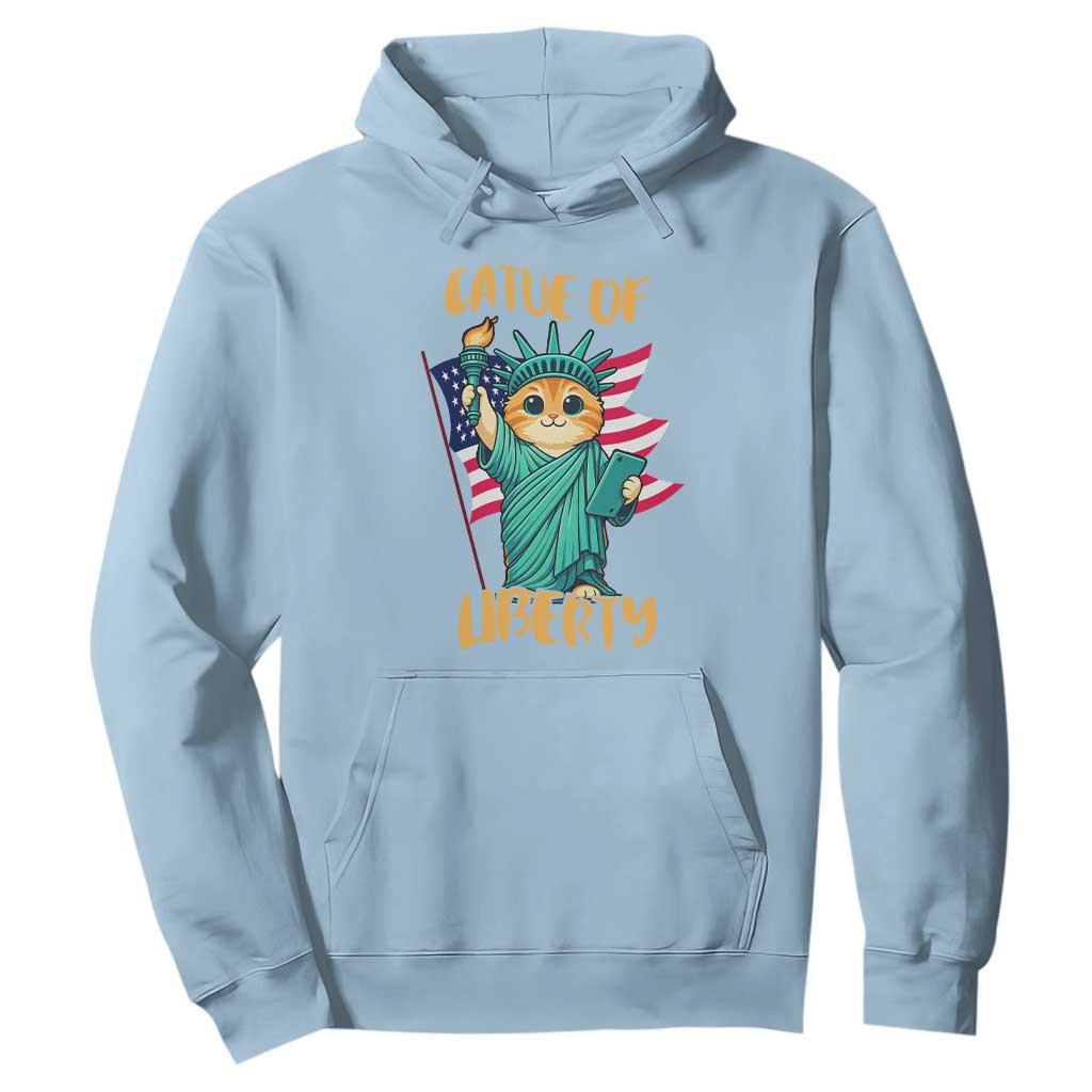 Cat Statue Of Liberty Hoodie Patriotic American Flag TS12 Light Blue Print Your Wear