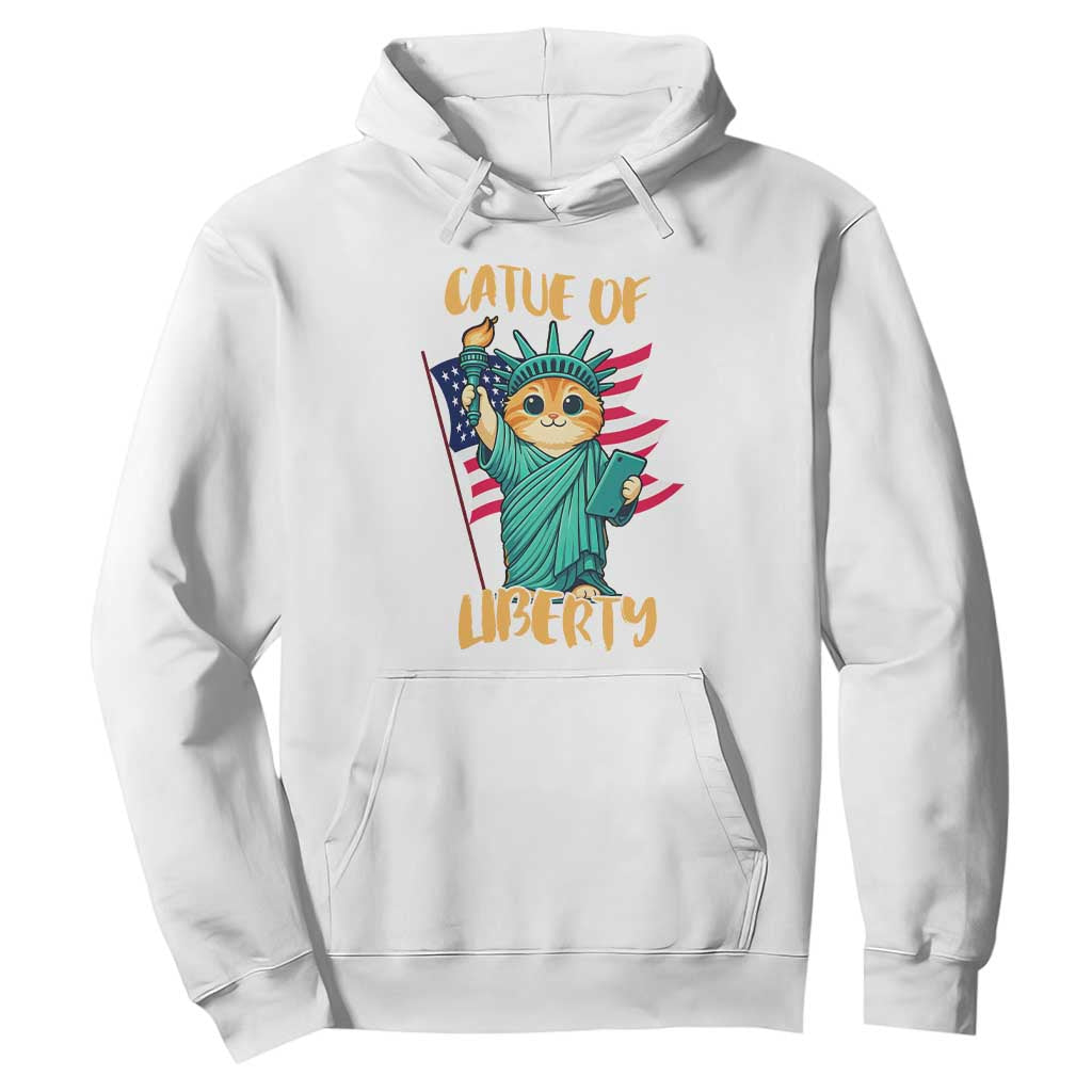 Cat Statue Of Liberty Hoodie Patriotic American Flag TS12 White Print Your Wear