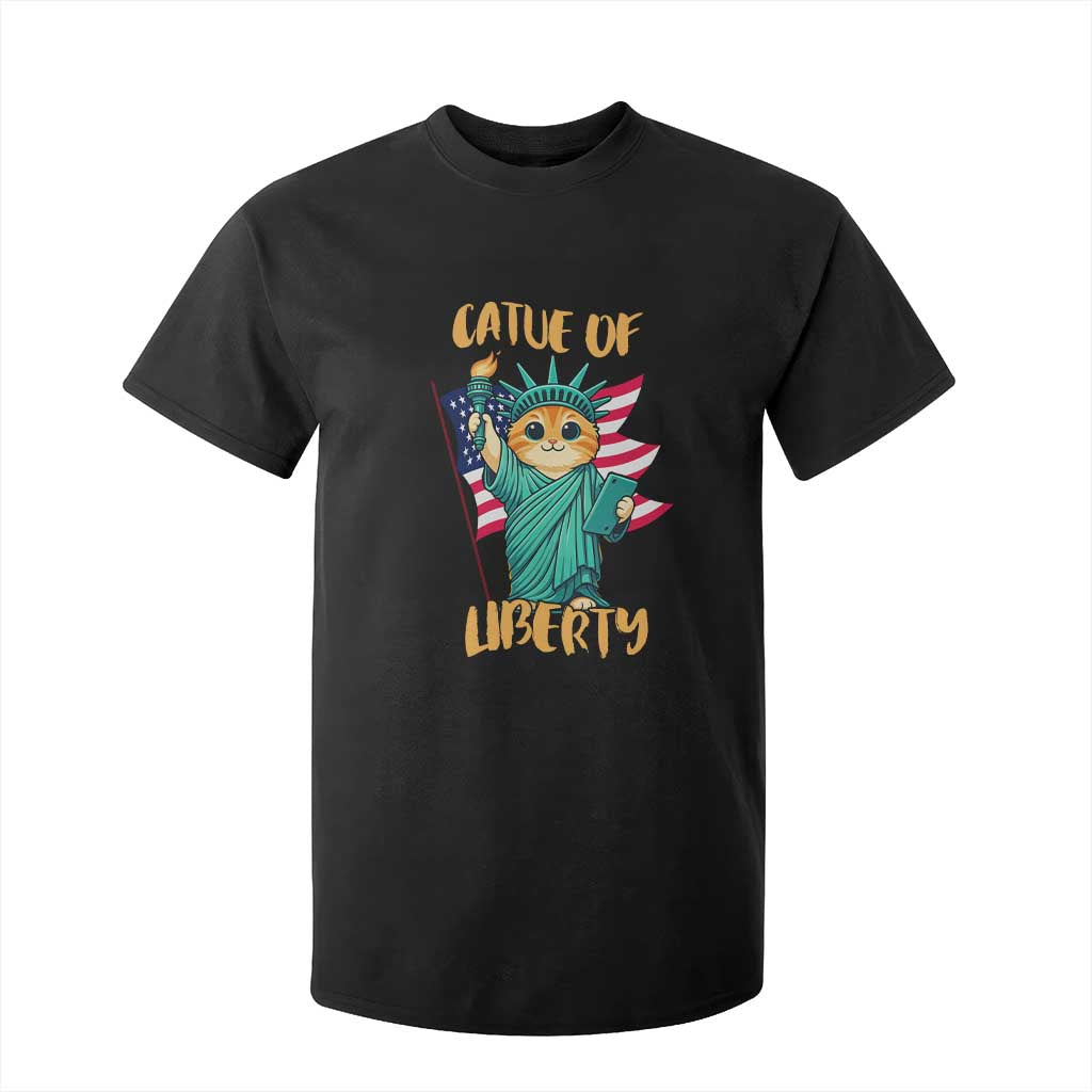 Cat Statue Of Liberty T Shirt For Kid Patriotic American Flag TS12 Black Print Your Wear