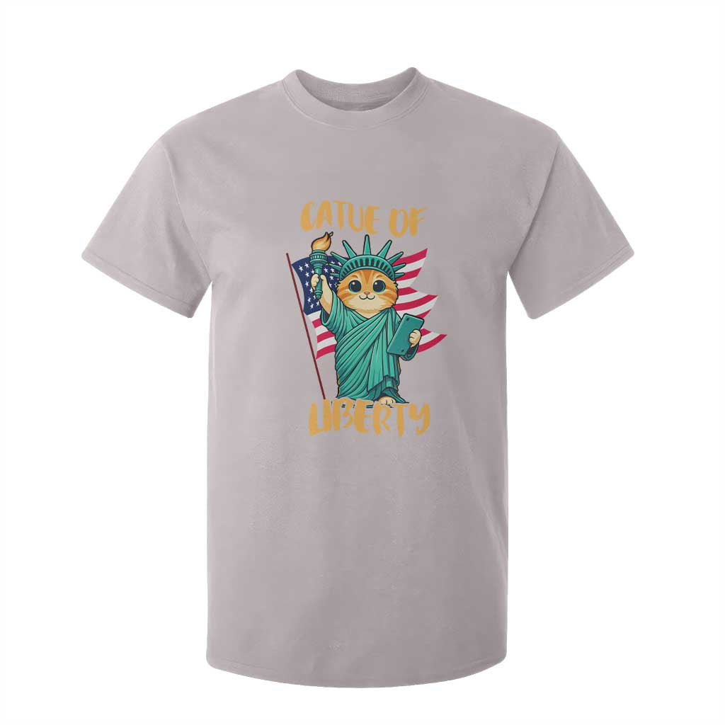Cat Statue Of Liberty T Shirt For Kid Patriotic American Flag TS12 Ice Gray Print Your Wear