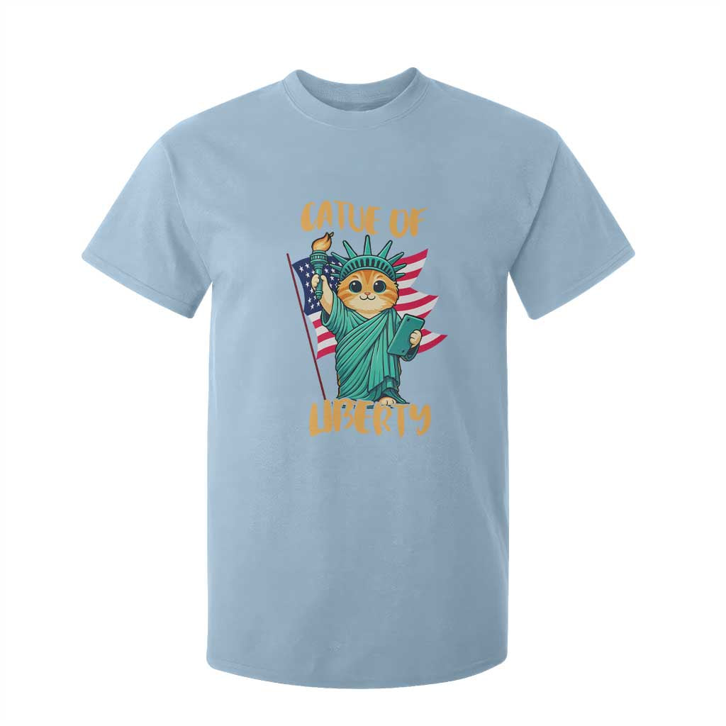 Cat Statue Of Liberty T Shirt For Kid Patriotic American Flag TS12 Light Blue Print Your Wear