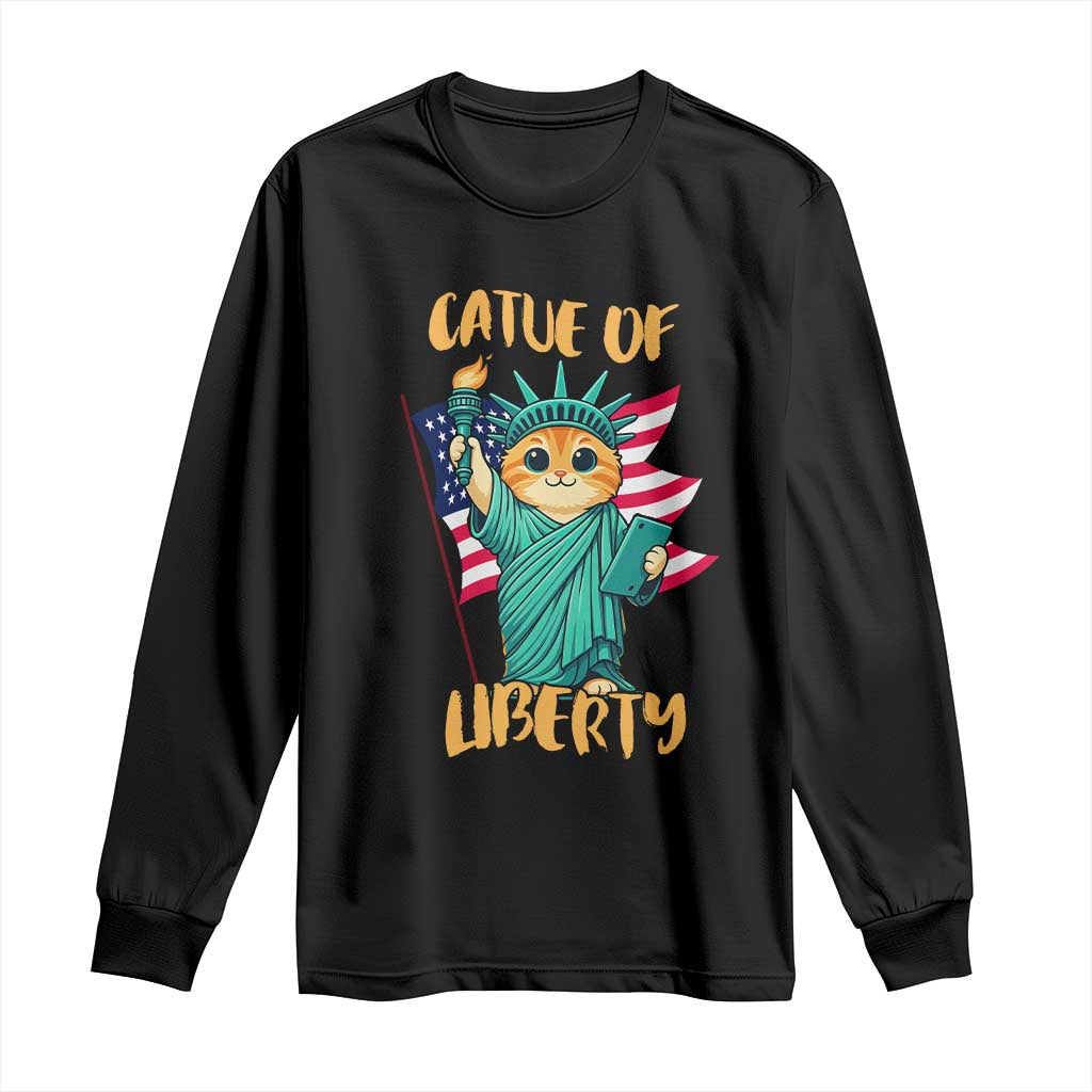 Cat Statue Of Liberty Long Sleeve Shirt Patriotic American Flag TS12 Black Print Your Wear