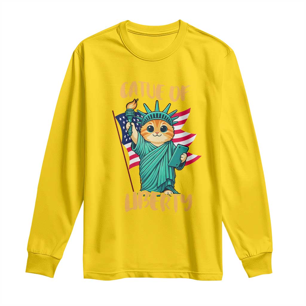 Cat Statue Of Liberty Long Sleeve Shirt Patriotic American Flag TS12 Daisy Print Your Wear