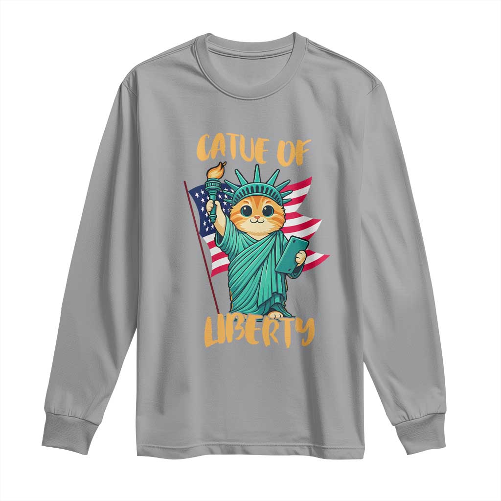 Cat Statue Of Liberty Long Sleeve Shirt Patriotic American Flag TS12 Sport Gray Print Your Wear