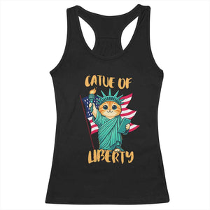 Cat Statue Of Liberty Racerback Tank Top Patriotic American Flag TS12 Black Print Your Wear