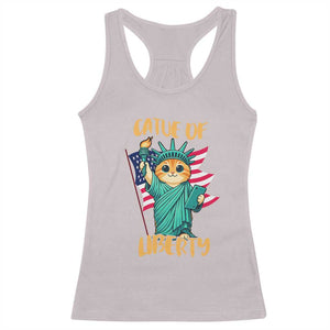 Cat Statue Of Liberty Racerback Tank Top Patriotic American Flag TS12 Ice Gray Print Your Wear