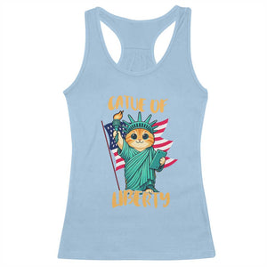 Cat Statue Of Liberty Racerback Tank Top Patriotic American Flag TS12 Light Blue Print Your Wear