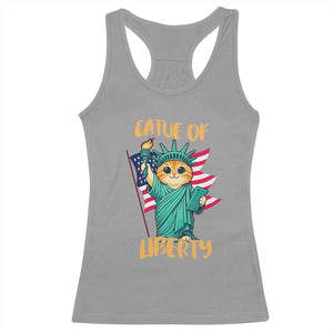 Cat Statue Of Liberty Racerback Tank Top Patriotic American Flag TS12 Sport Gray Print Your Wear
