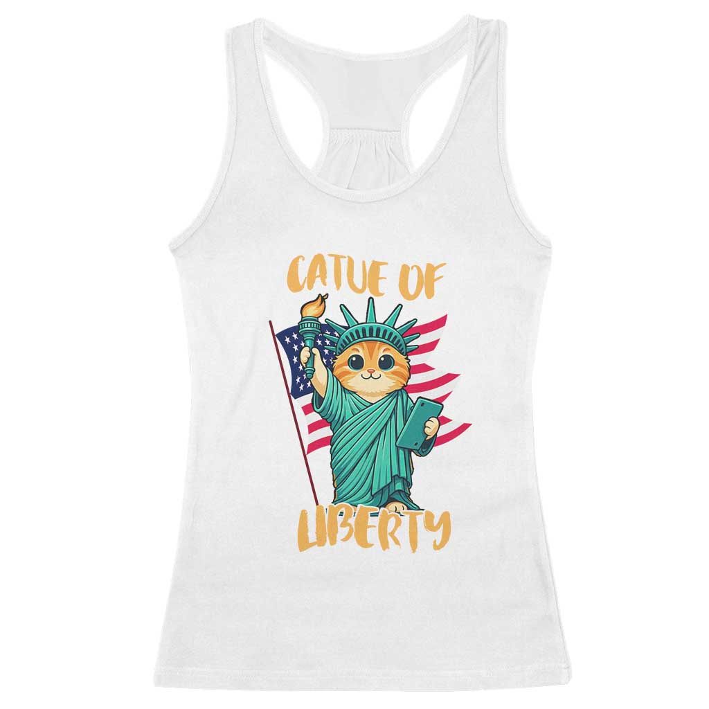 Cat Statue Of Liberty Racerback Tank Top Patriotic American Flag TS12 White Print Your Wear