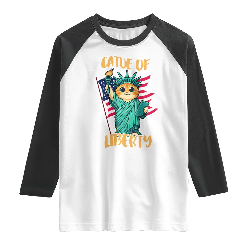 Cat Statue Of Liberty Raglan Shirt Patriotic American Flag TS12 White Black Print Your Wear