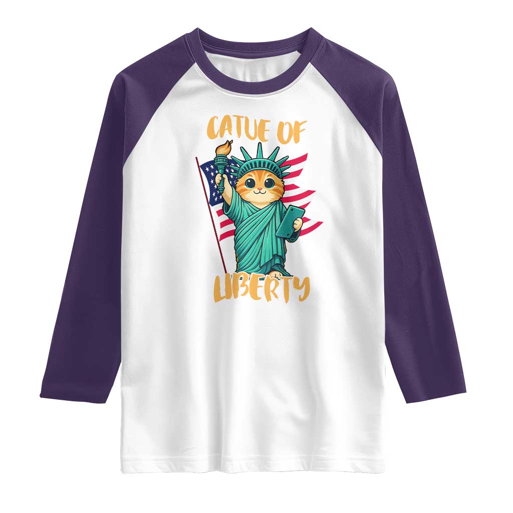 Cat Statue Of Liberty Raglan Shirt Patriotic American Flag TS12 White Purple Print Your Wear